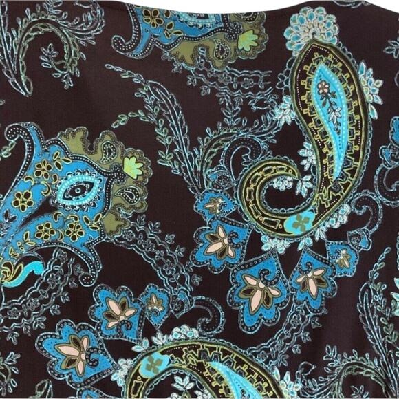 Apt 9 Tunic Shirt Women’s SZ L Teal Black Paisley Stretch Knit Empire Waist - Picture 8 of 9